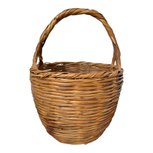 Late 20th Century Vintage Large Split Cane Gathering Basket With Handle