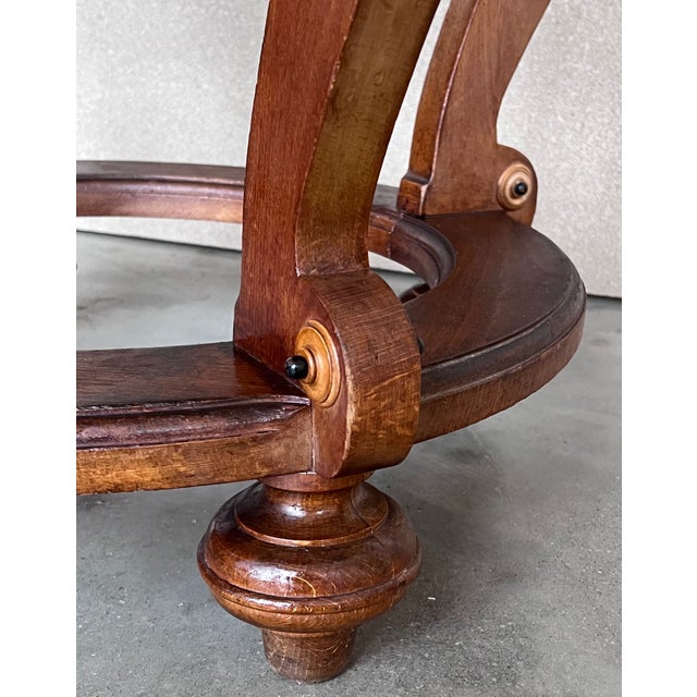 1940s 20th French Marquetry Round Center Table With Four Cabriole Legs '2 Available' For Sale - Image 5 of 11