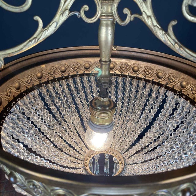 Metal Vintage French Crystal and Brass Pendant Light, 1930s For Sale - Image 7 of 10