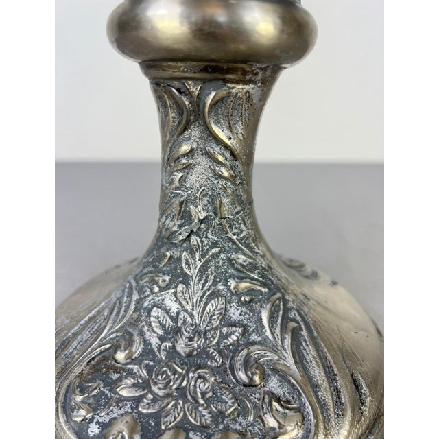 Antique Pewter Angel Lamp with Pleated Glass For Sale - Image 4 of 18