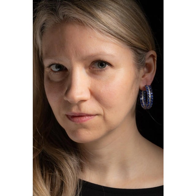 Contemporary Pair of Kyanite and Diamond Inside Out Hoops For Sale - Image 3 of 4