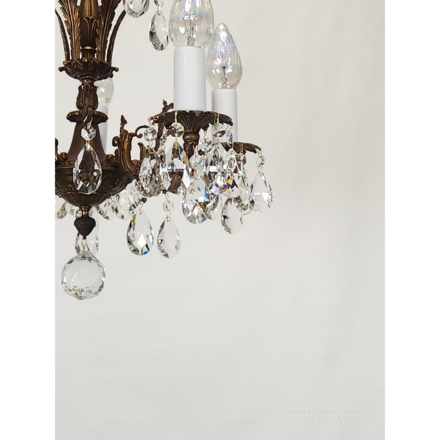 Vintage Overflowing Dark Patina Ornate Bronze Cut Lead Glass Crystal Chandelier For Sale - Image 15 of 17