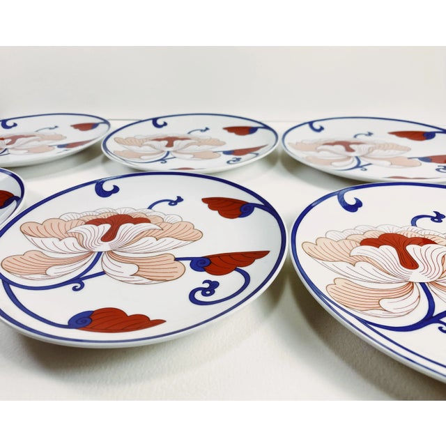 Ceramic Vintage 1970s Flower Motif Plates by Fitz and Floyd - Set of 6 For Sale - Image 7 of 8