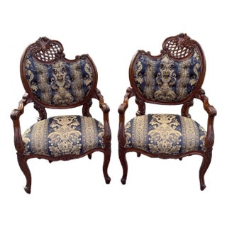 Pair Antique French Rococo Fireside Arm Chairs For Sale