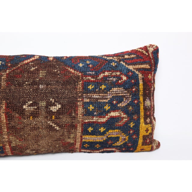 1910s Authentic Antique Caucasian Rug Pillow Cover – Low‑Pile Wool Textile -15'' X 32'' For Sale - Image 5 of 8