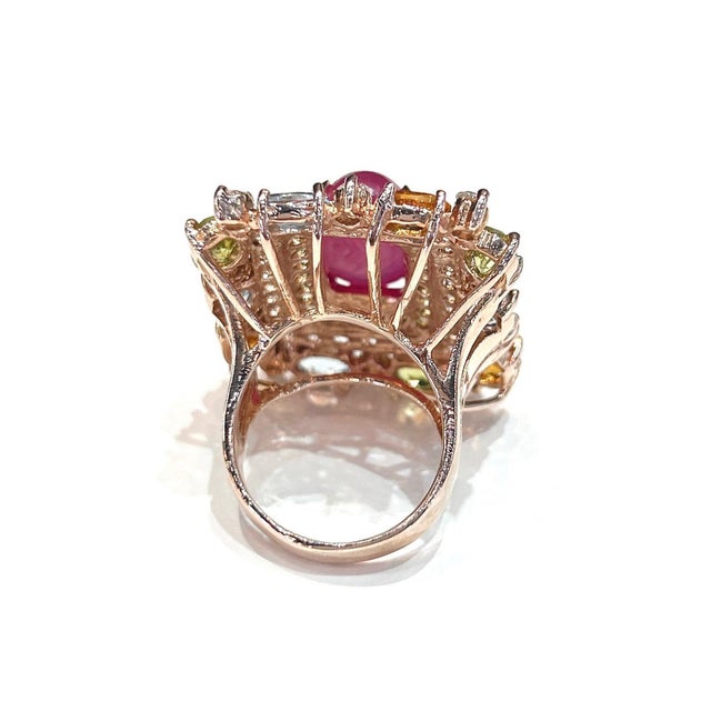 Red Bochic “Orient” Vintage Diamond, Ruby & Multi Sapphire Ring Set In 18K Gold&Silv For Sale - Image 8 of 13