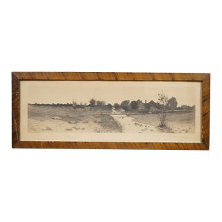 Antique Henry Mortikar Rosenberg Babbling Brook Panoramic Landscape Etching 25" For Sale