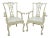 Chippendale Distressed Cream Painted Armchairs - a Pair For Sale