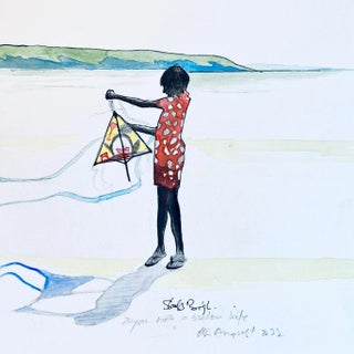 "Boy With a Broken Kite" Contemporary Original Expressionist Figurative Drawing by Shabs Beigh For Sale
