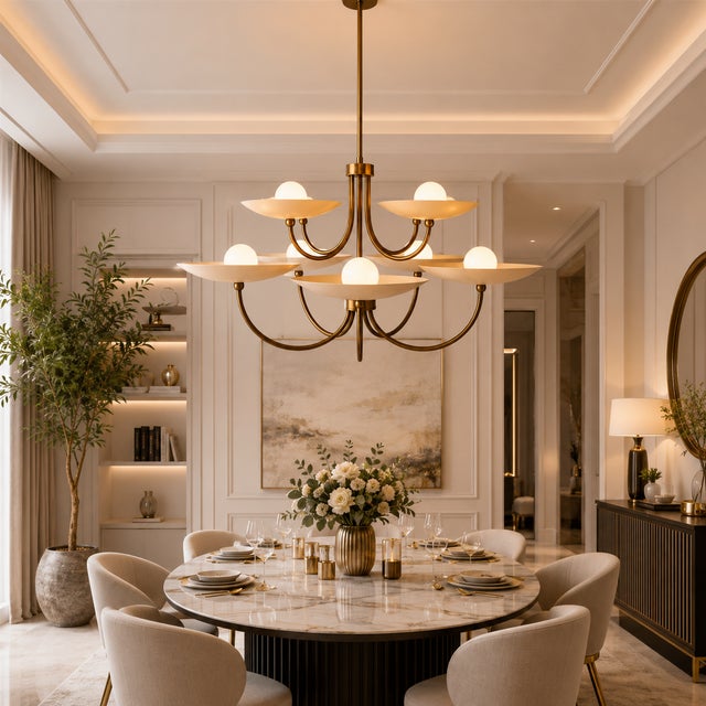 Bring timeless elegance and sophisticated character to your interior with this stunning Handmade 9 Light Brass Chandelier....