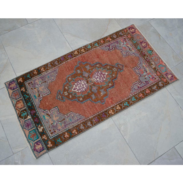1970s Hand Made Turkish Rug Small Rug Kitchen Mat Organic Wool Entry Decor - 1'8" X 3'3" For Sale - Image 12 of 13
