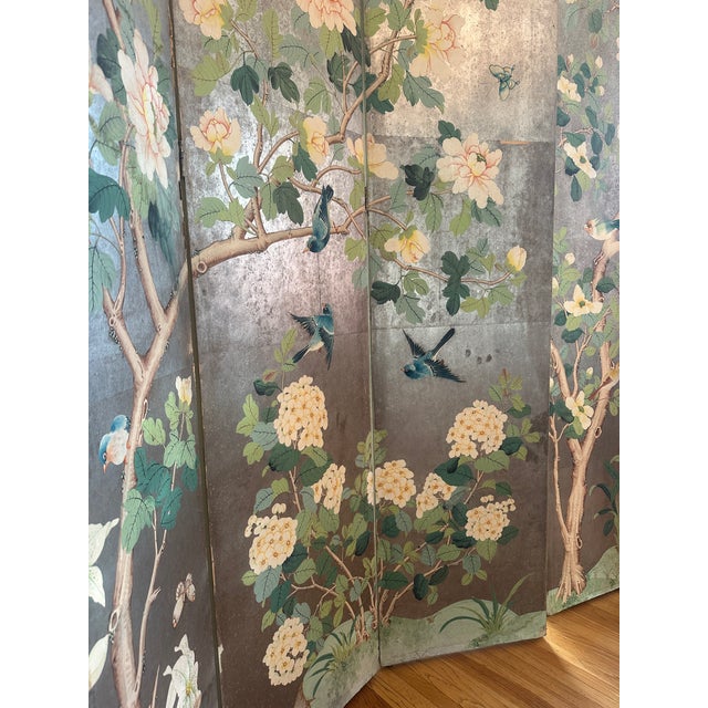 Chinoiserie Early 20th Century Six Panel Hand Painted Gracie Chinoiserie Screen For Sale - Image 3 of 12