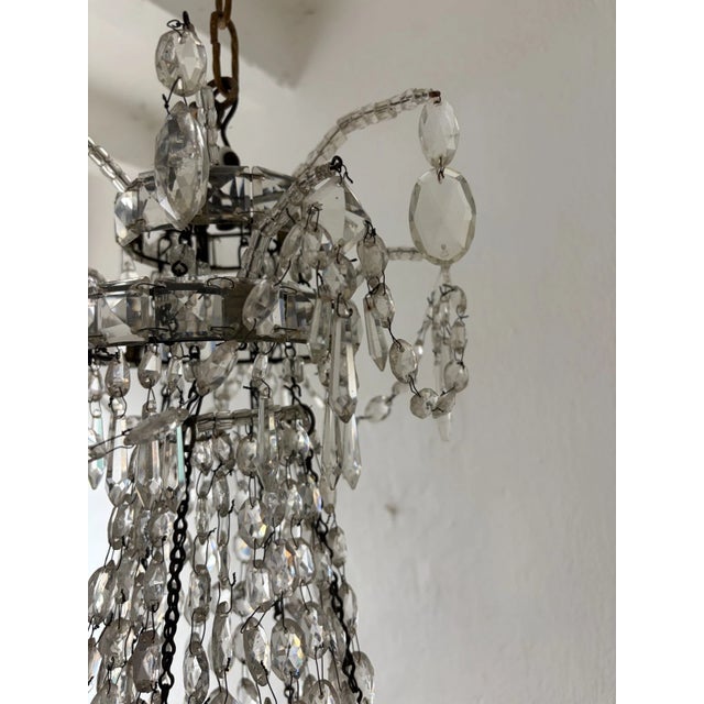 Traditional 19th C Rare Crystal Beaded Empire Chandelier French Hand Tied Oval Prisms, C1850 For Sale - Image 3 of 17