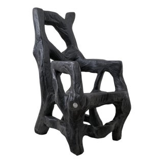 Brutalist Sculptural Armchair in Burnt Oak Wood by Logniture For Sale