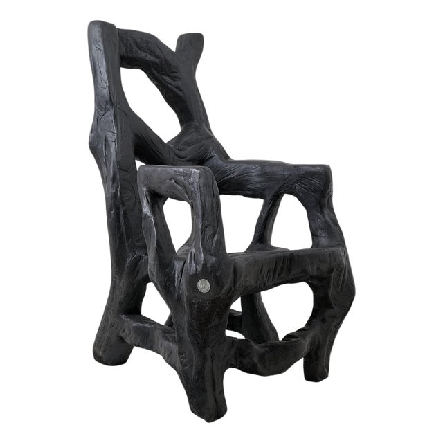 Brutalist Sculptural Armchair in Burnt Oak Wood by Logniture For Sale