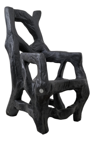 Brutalist Sculptural Armchair in Burnt Oak Wood by Logniture