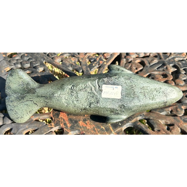 Vintage Canadian Inuit Beluga Whale Serpentine Stone Carving by Nooshoota Paduq (1979) For Sale - Image 9 of 12