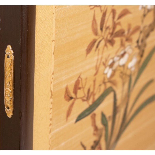 1960s Showa Era Japanese Painted Panel "Sakura and Flowers" on Gold Silk Background For Sale - Image 16 of 18