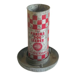Antique Dog Tube Feeder Purina Chow Metal Rustic For Sale