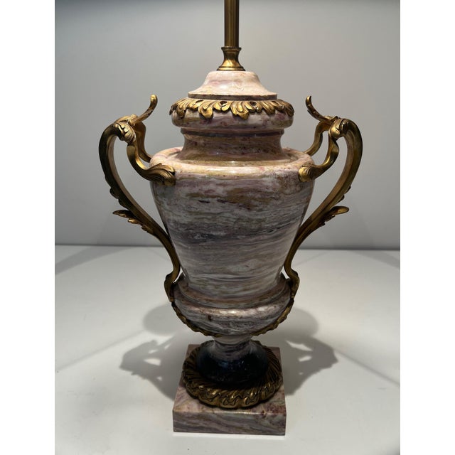 Mid 19th Century Large Louis XV style lamp in marble and decorated with decorative bronze For Sale - Image 6 of 12
