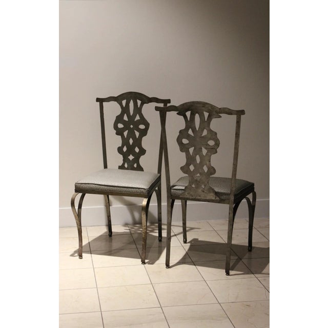Thomas Chippendale Set of 4 of Chippendale Style Verdigris Iron Garden Chairs For Sale - Image 4 of 9