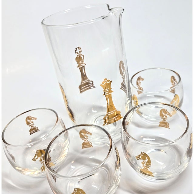 Gold Mid Century Chess Cocktail Set- Set of Five For Sale - Image 8 of 10