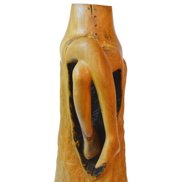 Hand Carved Signed Biomorphic Solid Wood Large Seated Female Sculpture For Sale - Image 10 of 13
