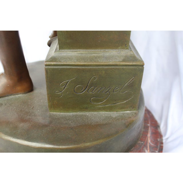 Late 19th Century Bronze Sculpture Double Figure Antique Signed F Sanzel Large For Sale - Image 5 of 18