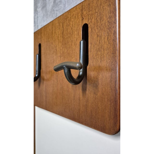 Wood Vintage Wall-Mounted Coat Rack in Wood with Cream Panels, Czechoslovakia, 1940s For Sale - Image 7 of 8