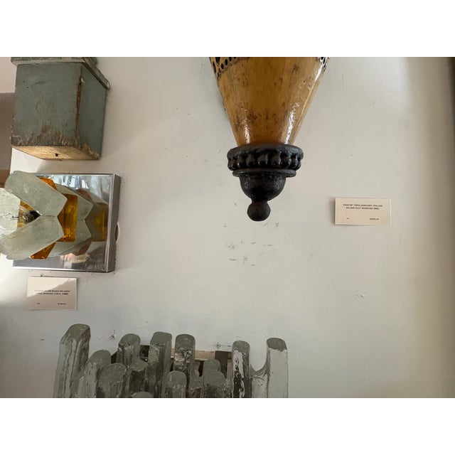 Mustard 1930s Italian Iron and Glazed Terracotta Lantern Sconces - Pair For Sale - Image 8 of 12