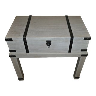 White Washed Storage Trunk on Stand For Sale