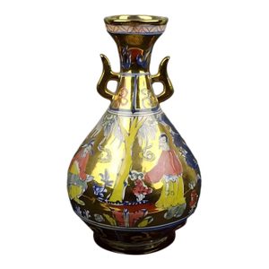 Chinese Vintage Ceramic Vase,Gold Glaze Blue and White Doucai Porcelain Yuhuchun Vase Painted Figures Pattern