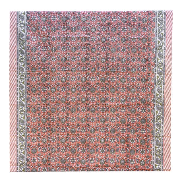 Blush Horizon, Hand Blockprint Cotton Coverlet For Sale