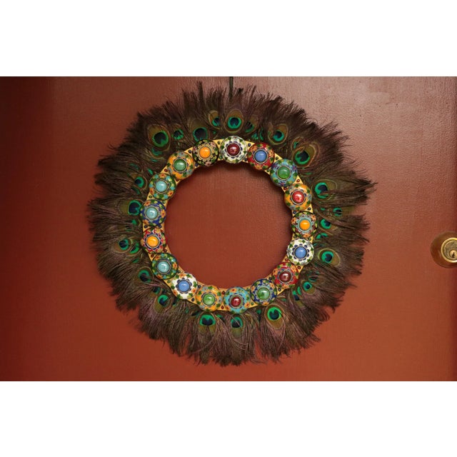 Not Yet Made - Made To Order Maximalist Gemmed Cloisonné Wreath With Peacock Feathers For Sale - Image 5 of 6