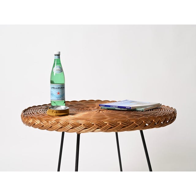 Hand-Woven Rattan and Black Iron Coffee Table by Roberto Mango, Italy, 1970s For Sale - Image 4 of 15