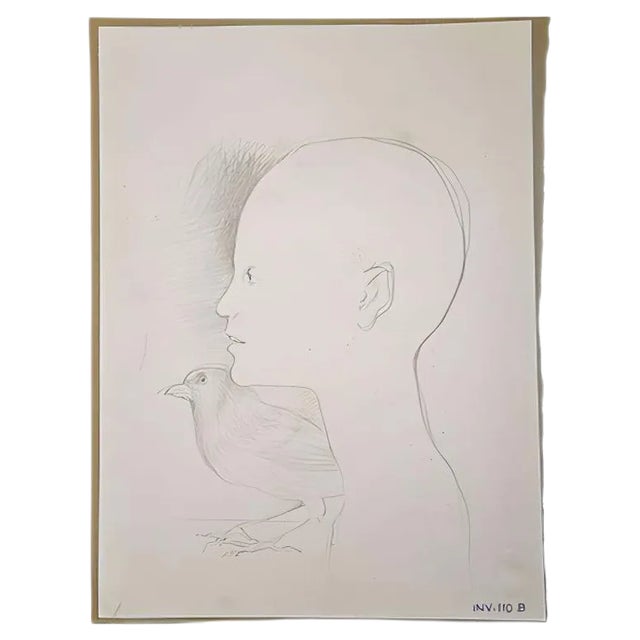 Leo Guida, Boy and Bird, Original Drawing, 1970s For Sale
