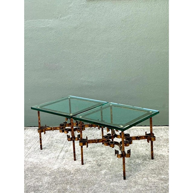Vintage Brutalist Glass and Metal Side Tables - Pair For Sale - Image 10 of 12