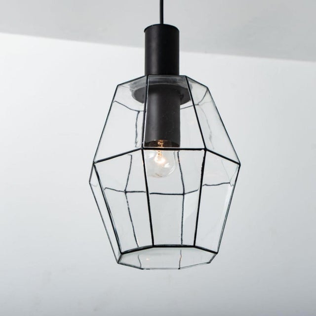 Geometric Iron and Clear Glass Hanging Light from Limburg, 1960 For Sale - Image 4 of 15