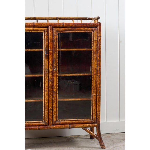 Late 19th Century Antique Victorian Tiger Bamboo Glazed Bookcase Cabinet (C. 1870) For Sale - Image 5 of 15