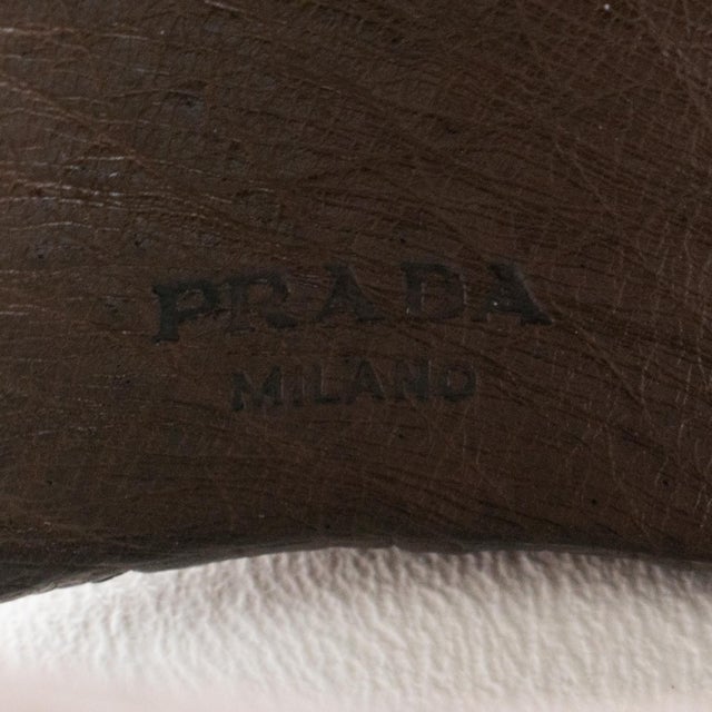 Animal Skin Prada Cocoa Brown Ostrich Leather Jeweled Bangle Bracelet For Sale - Image 7 of 8