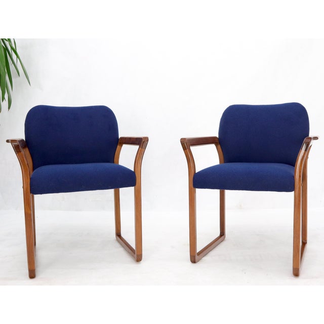 Wood Pair of Danish Mid-Century Modern Teak Arms Chairs New Wool Upholstery For Sale - Image 7 of 10