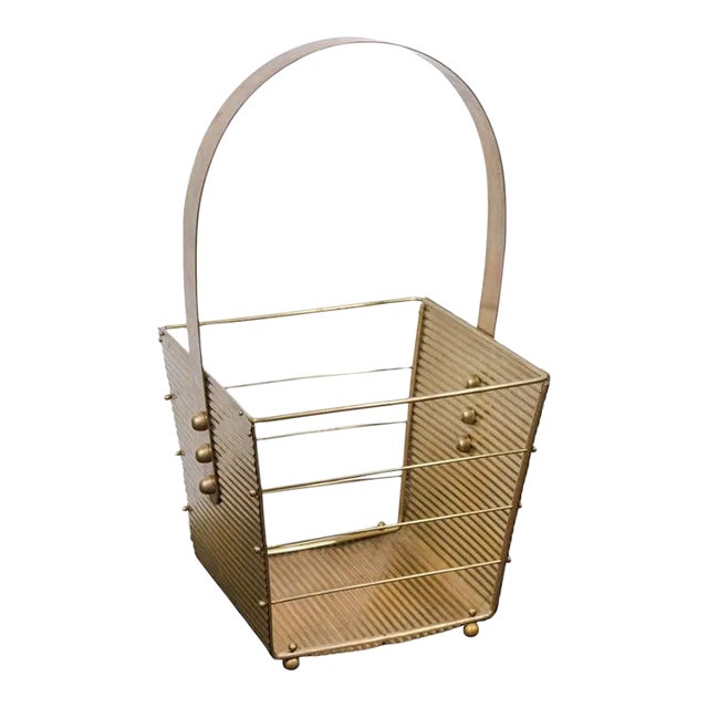 1950s Italian Brass Magazine Basket For Sale