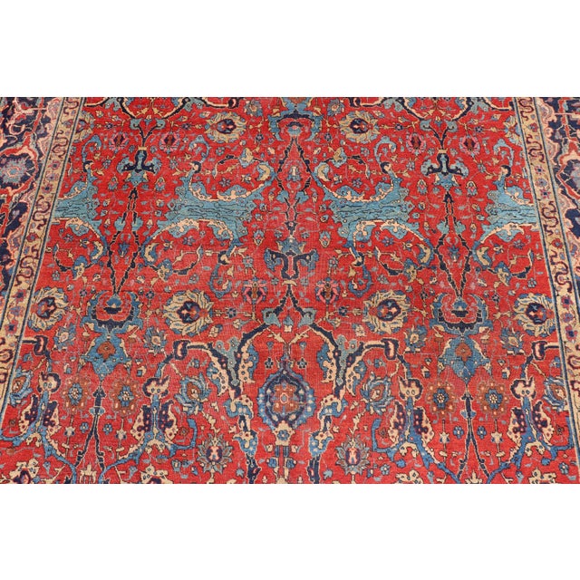 Antique Tabriz Rug With All Over Design in Rust Red, Blue's, Yellow, and Lt. Blue 9'7"x13'3" For Sale - Image 9 of 11