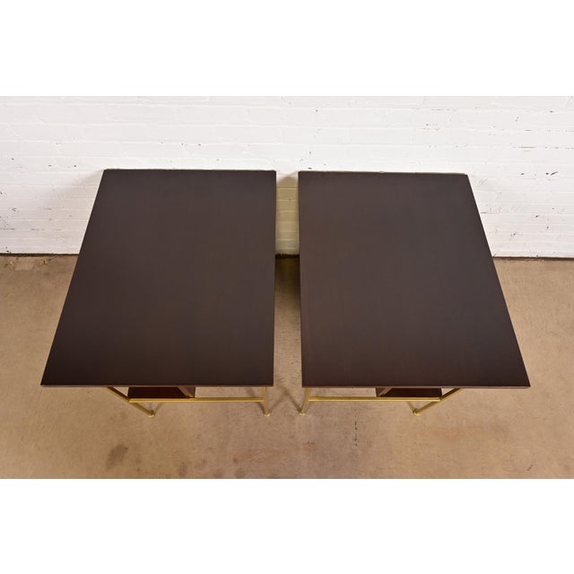 Brown Paul McCobb Irwin Collection Mahogany and Brass Nightstands or End Tables, Newly Refinished For Sale - Image 8 of 11