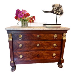 Late 19th Century Fine French Empire Flame Mahogany Commode with Bronze Carytids For Sale