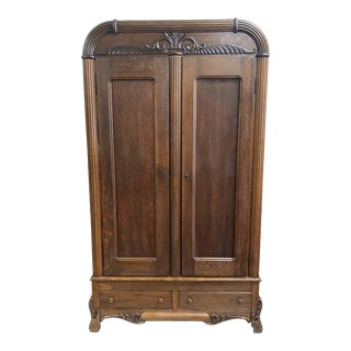 Early 20th Century Large Oak Two Door Dome Top Wardrobe For Sale