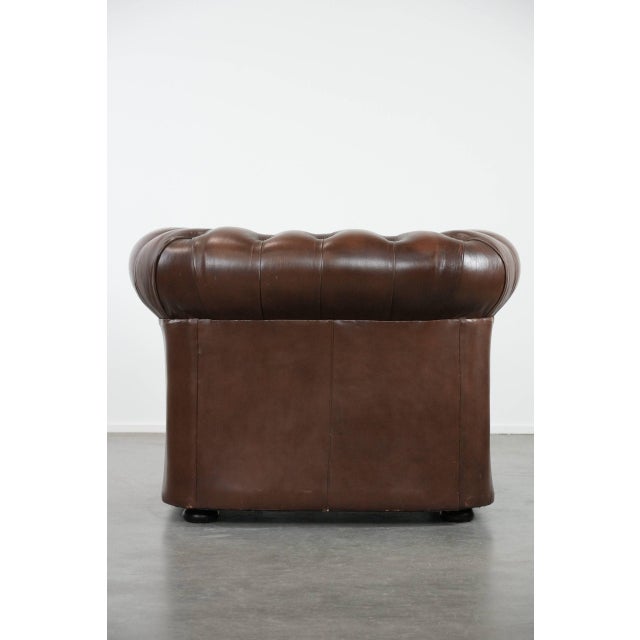 English Chesterfield Brown Cowhide Club Armchair For Sale - Image 4 of 16