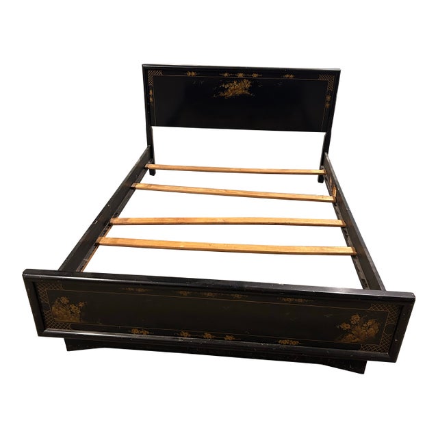Vintage Mid-Century Full Size Black Lacquered Bed For Sale