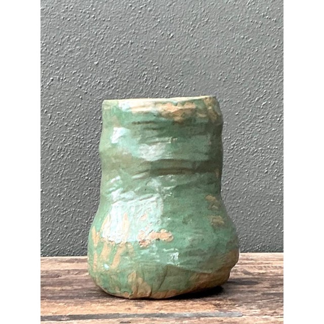 Vintage Green Glazed Ceramic Vase For Sale In West Palm - Image 6 of 12