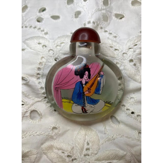 Chinese Reverse Painted Glass Snuff Bottle Woman In Dress In the nice used condition. Please see photos for reference....